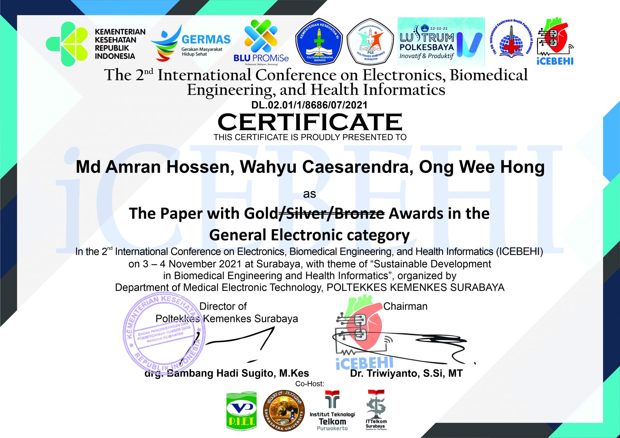 Amran’s paper received Best Paper Award at ICEBEHI 2021